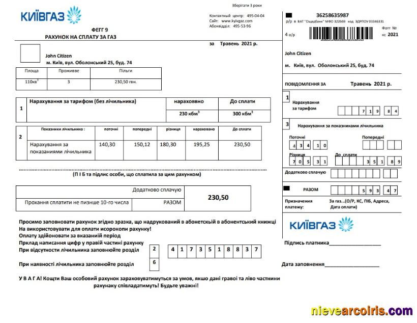 Ukraine KievGaz utility bill